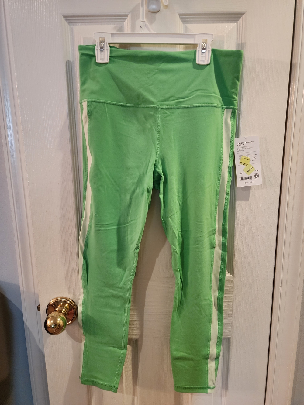 Athleta Lime Green Leggings with Side Stripes